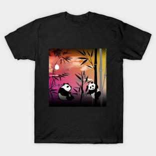 Panda in the Bamboo Forest,sunset T-Shirt